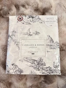 Cabbages & Roses Anthrazit Country Toile Queen Size 3-teiliges Bettwäscheset - Bild 1 von 2