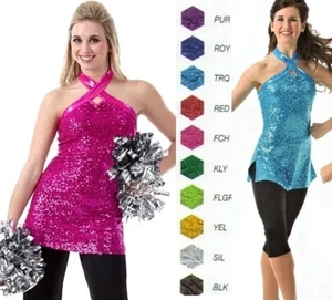 Varsity Tunic TOP ONLY Dance Costume Lined Solid Sequin Child & Adult Sizes - Picture 1 of 21