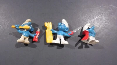 Lote de 3 Pitufos Vintage Peyo Schleich. Corte de madera y cepillado de dientes 1979-80 Foto 1 de 4