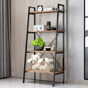 Ladder Shelf Bookshelf 4-Tier Industrial Storage Rack for Living Room - Picture 1 of 8