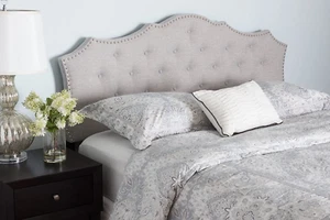 Full Size Headboard Curved Fabric Upholstered Button Tufted Modern Grey - Picture 1 of 12