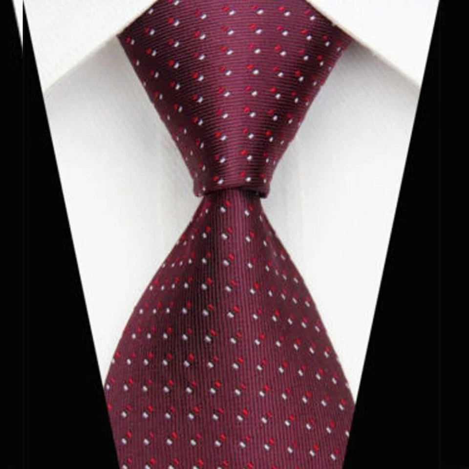 New Wine / Burgundy Men's Tie Formal Silky double  dotted Neckties - Image 1 of 1
