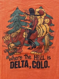 Vintage T-shirt 70s Hanes Where In The Hell Is Delta Colorado 1978 Soft Medium - Picture 1 of 7