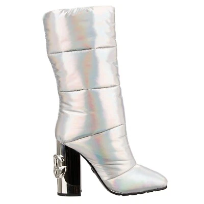 DOLCE & GABBANA Acolchado DG Metal Logo Tacones JACKIE Botas Arco Iris Plata 13399 Foto 1 de 4