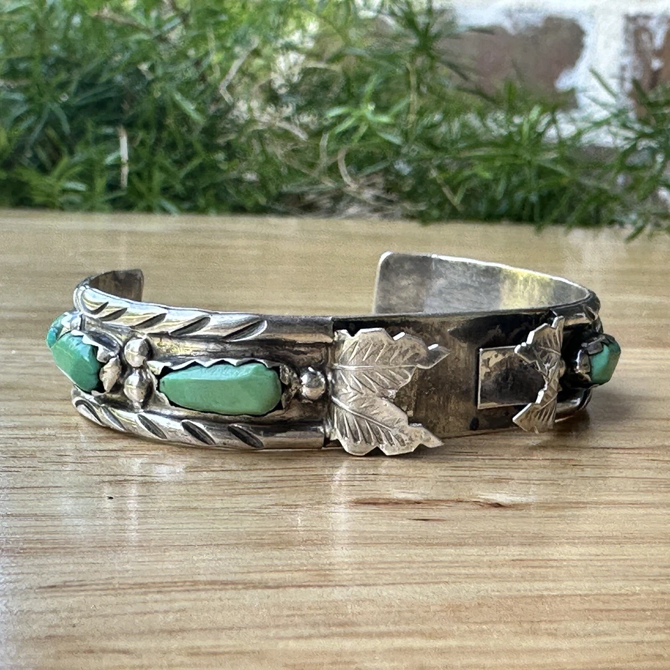 Zuni Wayne Cheama Cuff Watch Band Sterling Silver Turquoise Signed 19.5g Sz 5.5 - Image 1 of 4