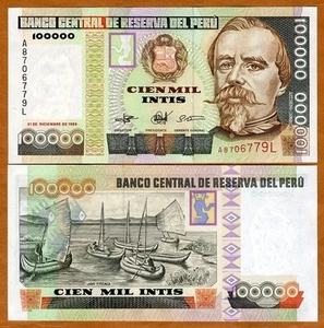 Perú, 100.000 (100.000) Intis, 1989, P-145, UNC Lago Titicaca - Imagen 1 de 1