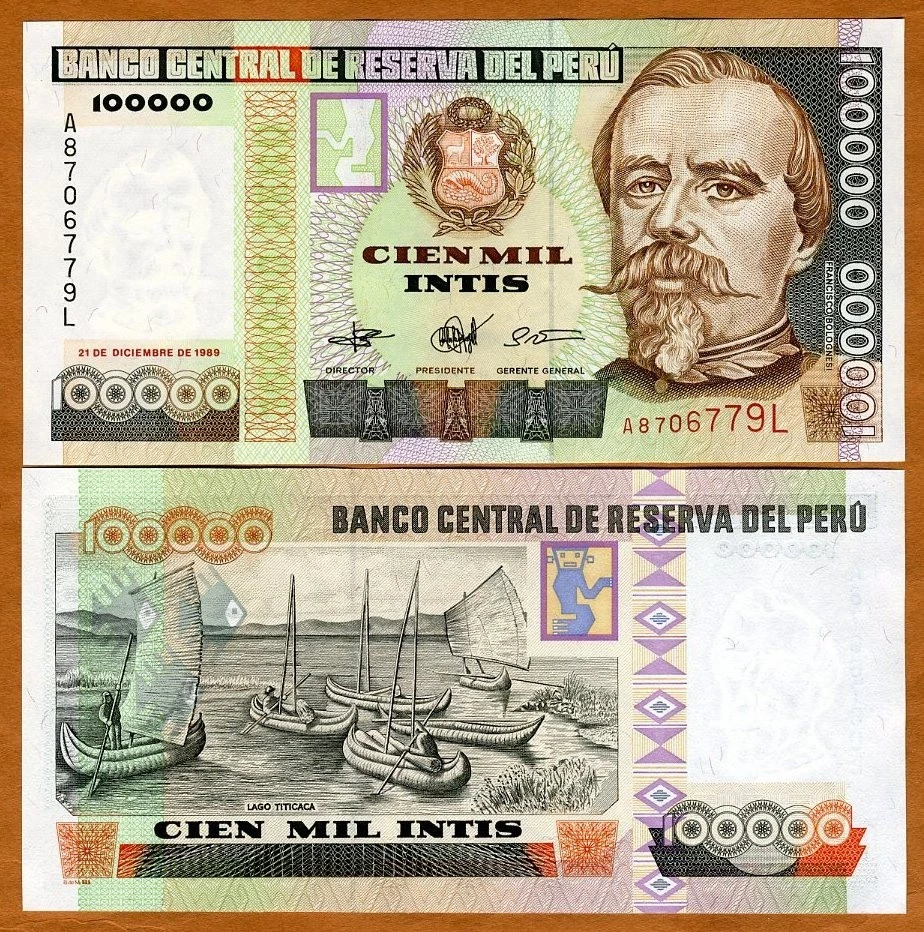 Peru, 100,000 (100000) Intis, 1989, P-145, UNC Lake Titicaca - Image 1 of 1