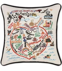 Cat Studio San Francisco Kissen Neu mit Etikett 20x20 bestickt RIESEN 49ERS ALCATRAZ USF - Bild 1 von 2