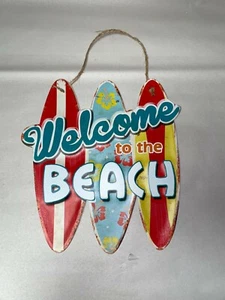 Welcome to the Beach Retro Hanging Sign Vintage Style 12 x 8" Nautical Ocean - Picture 1 of 4