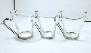 3 VITROSAX Expresso, cappachino Glasses ~ W/Metal Handle/Holders~ Clear ~ ITALY - Picture 1 of 10