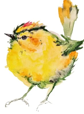 Pintura acuarela arte pájaro teta amarilla firmada, regalo único amante de la naturaleza Foto 1 de 4