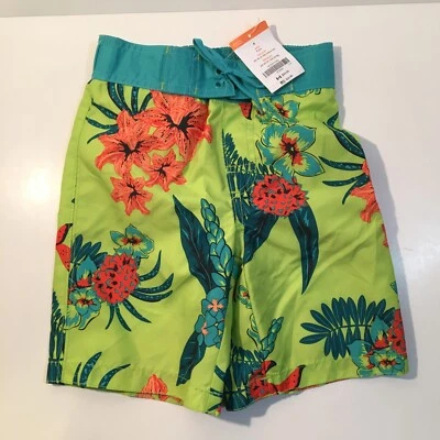 GYMBOREE Sunscreen Boys Swimwear Green Floral SWIM TRUNKS Size 4 - Image 1 of 4