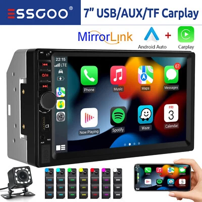 ESSGOO Autoradio Doppel 2 DIN 7" Apple Carplay Android Auto Bluetooth USB AUX TF Kamera