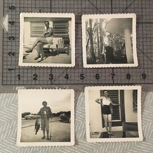 4 photographies, voyage d'été en cabine, environ 3 x 3"" noir et blanc - Photo 1/5