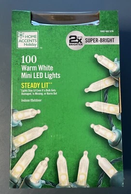 HOME ACCENTS 100 WARM WHITE MINI LED STRING LIGHTS 2X SUPER BRIGHT STEADY LIT - Image 1 of 3
