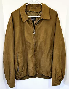 Brown Suede Zip-Up Bomber Work Jacket Nylon Lining Men’s Large | JOS. A. BANKS - Picture 1 of 16