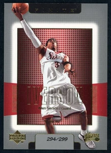 2003-04 cubierta superior finita oro paralelo #139 Allen Iverson #d/299 patio 76ers - Imagen 1 de 2