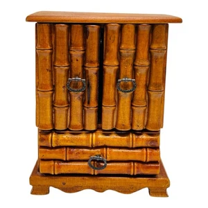 Vintage Bambus geschnitzt Holz Schmuckkästchen Apotheker Schublade Kommode Schrank Organizer - Bild 1 von 9