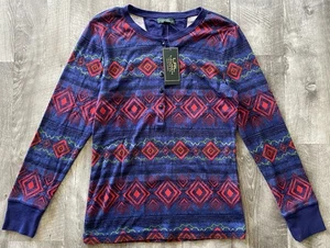 NWT RLR Ralph Lauren Jeans Aztec Print Long Sleeve Henley Shirt Wmns L - Picture 1 of 6