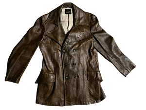 Giacca pelle Scully vintage uomo 42 marrone doppiopetto pavone cappotto auto anni 70 - Foto 1 di 15
