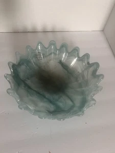 "Cuenco de cristal de Murano Catch All Blue Swirl Crown 9"" *mancha" - Imagen 1 de 9