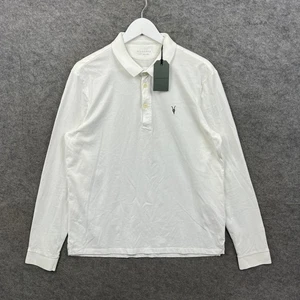 Camisa Polo AllSaints Para Hombre Grande Blanca Bramford Manga Larga Cuello Ramskull Nueva con Etiquetas - Imagen 1 de 10
