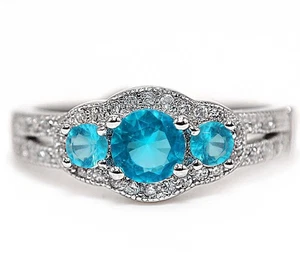 1 kt Aquamarin & weißer Topas 925 Sterlingsilber Ring Schmuck Größe 7   - Bild 1 von 3
