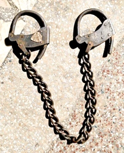 Handcuffs Well Fargo & Co Exp. Brass Logo Iron Adjustable Cuffs with Chain - Picture 1 of 4