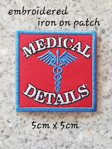 Embroidered Patch MEDICAL DETAILS alert patch iron on 5x5cm - Picture 1 of 1