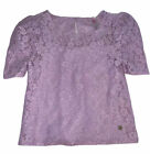 Justice Girls Purple Top Attached Camisole Flower Lace Puff Sleeve Size 8