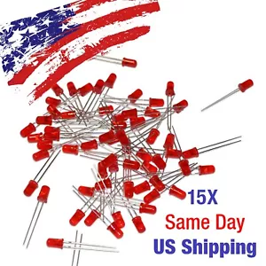 Red 5mm LED Light Emitting Diode 20mA 2V 28mm Legs 15PCS US SHIP TODAY! - Picture 1 of 4