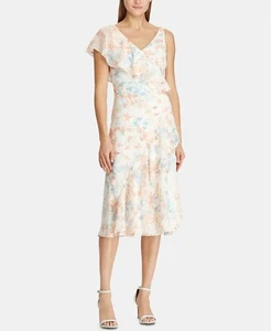 NEW LAUREN RALPH LAUREN IVORY FLORAL CHIFFON MIDI DRESS SIZE 16 $155 - Picture 1 of 3