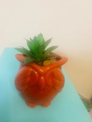 质朴的猫头鹰迷你花园陶瓷花盆雕像带人造多肉植物/石头新品 — 第 1/4 张图片