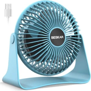 USB Desk Fan: 3 Speed, Quiet, 360° Rotate, Portable for Home/Office/Bedroom-Blue - Picture 1 of 7