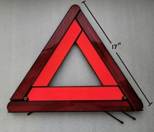 LARGE (17") advance warning triangle reflector safety hazard road sign kit +case - Picture 1 of 9