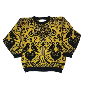Collage Womens Pullover Sweater Small Yellow & Black Geometric Love Birds #1918 - Picture 1 of 13