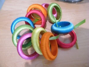 NEW 12-MULTI COLOR SILK CIRCLE- NAPKIN RINGS HOT PINK, LIME, BLUE, RED, ORANGE - Picture 1 of 3