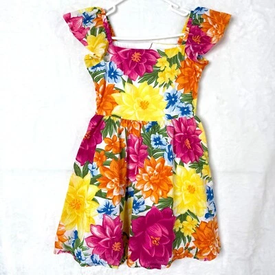 Janie And Jack The Tropicalia Bold Floral Dress Girls Size 8 Yellow Multicolor - Image 1 of 4