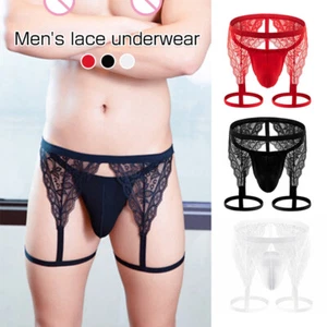 Mens Leg Ring Lace Thongs G-string Low Rise Sissy Jockstrap Underpants Briefs - Picture 1 of 13