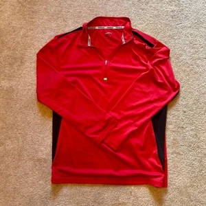 Pullover Reebok Para Hombre L Rojo y Negro 1/4 Cremallera Cuello Simulado Ligero Grande - Imagen 1 de 3