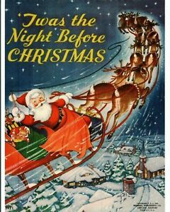 "Merry Christmas Postcard-"Santa on Sleigh/Twas The Night Before Christmas" (J30