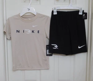 NWT 2pc Nike 3 Brand Beige Black Logo Shirt & Black Shorts sz 4 6 or 7 - Picture 1 of 1