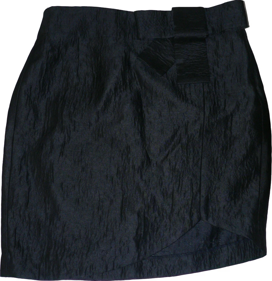 NWT POLECI designer cocktail skirt with wide bow 10 black sheen career mini  - Image 1 of 4