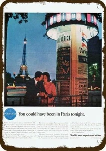 1966 PAN AM AIRLINES Vintage Look DECORATIVE METAL SIGN - EIFFEL TOWER PARIS FRA - Bild 1 von 1