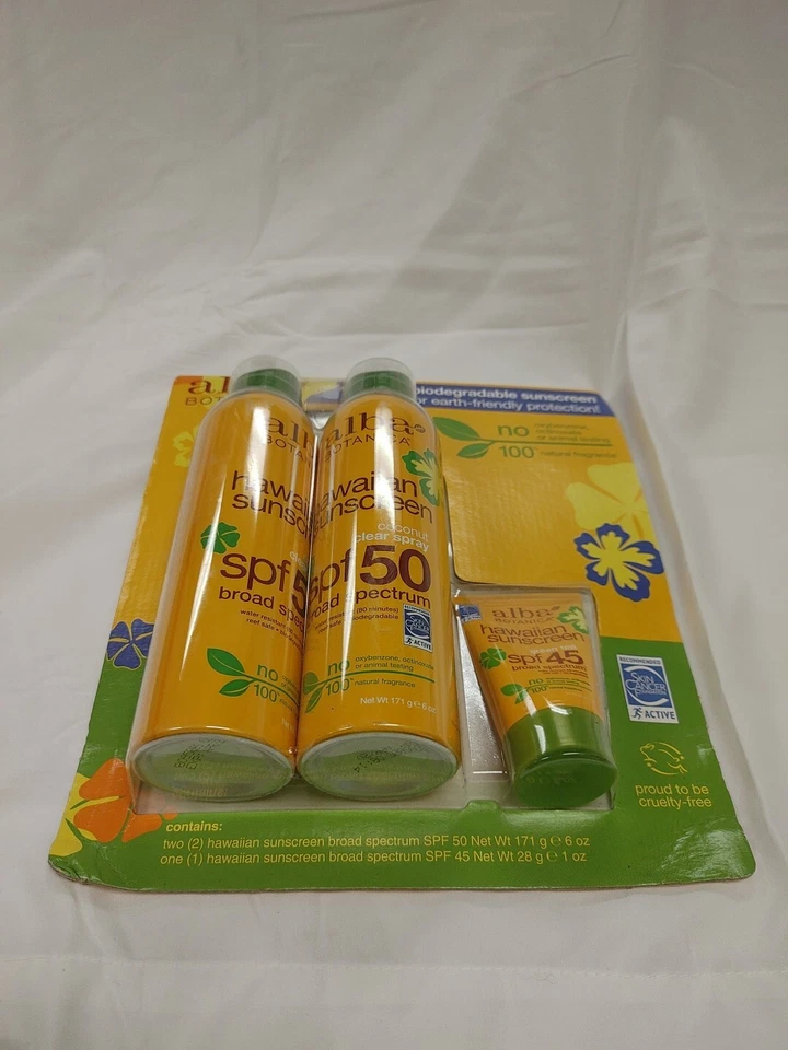 Protector solar hawaiano Alba Botanica FPS 50, paquete de 2 y 1 protector solar FPS 45. Foto 1 de 4