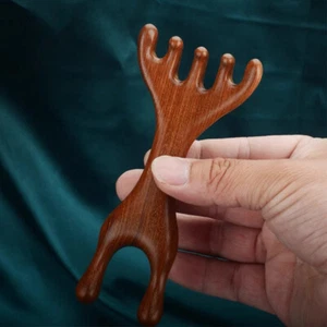 Double Headed Body Meridian Massage Comb Sandalwood Deer Antlers Wide Tooth Tool - Picture 1 of 8