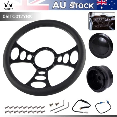 14" 9-Bolt Chrome W/Half Wrap PVC Steering Wheel + Adapter For Chevy GM Cadillac - image 1 of 4