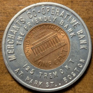 1967 Boston, Massachusetts MA Merchants Co Operative Bank Encased Cent Token - Picture 1 of 4