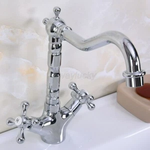 Grifo mezclador lavabo lavabo lavabo doble mango cromado 360° giratorio 360° - Imagen 1 de 9