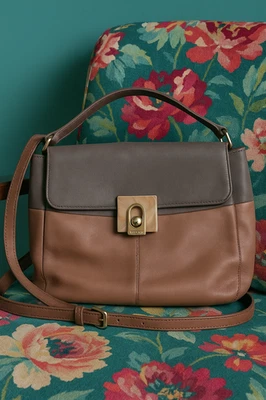 Bolso de Hombro Lanvin Vintage Cuero Marrón Gris Solapa Bolso Cartera Diseñador Francia Foto 1 de 4